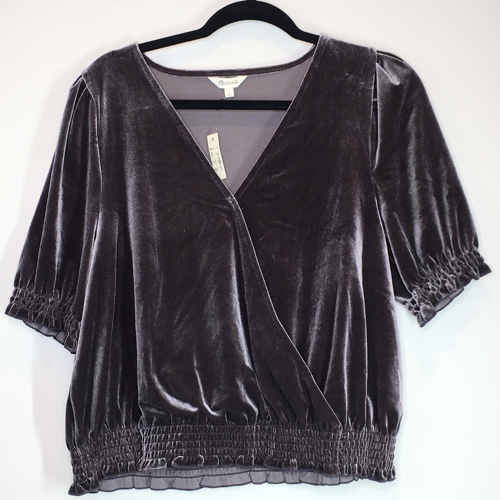 NWT Madewell Velvet Smocked Crossover Top Large
